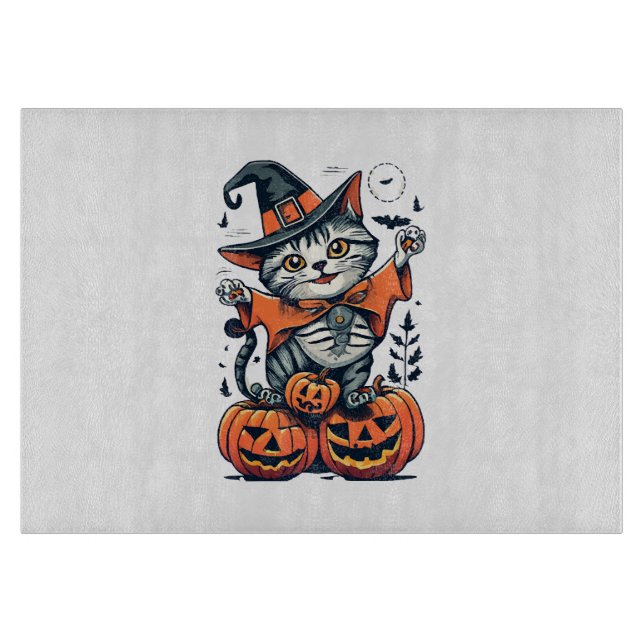 Tabla De Cortar Feliz Halloween Bruja Gato (Anverso)