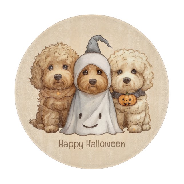 Tabla De Cortar Feliz Halloween Goldendoodle Dogs (Anverso)