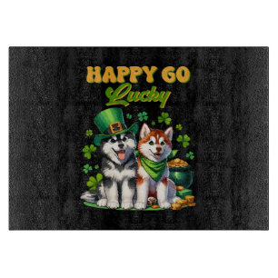 Tabla De Cortar Feliz Husky Lindo Día de San Patricio Afortunado