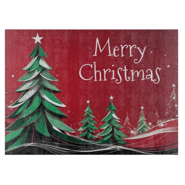 Tabla De Cortar Feliz Navidad, árboles de Navidad (Anverso)