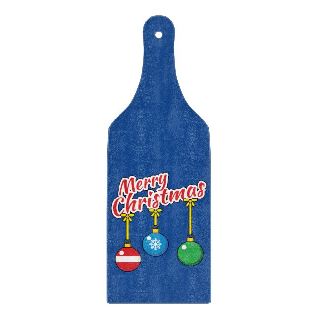 Tabla De Cortar Feliz Navidad con bolas colgadas (Anverso)