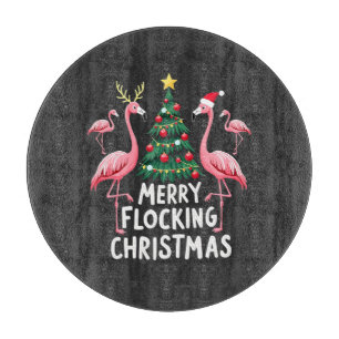 Tabla De Cortar Feliz Navidad con Flamencos Navideños