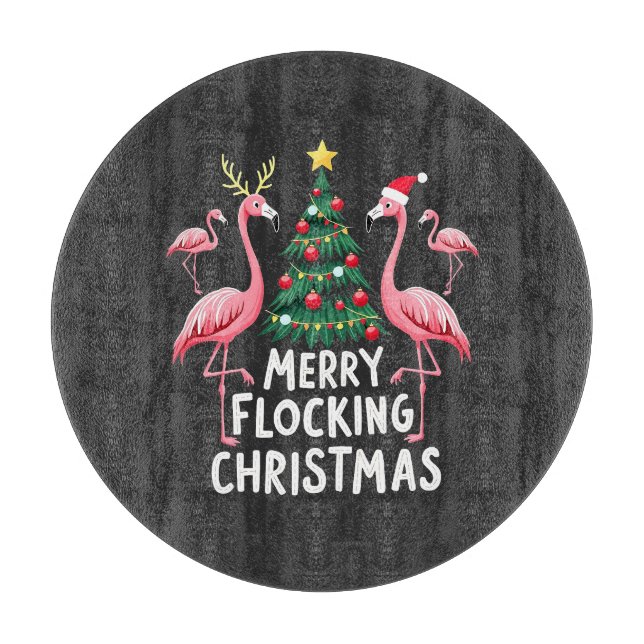 Tabla De Cortar Feliz Navidad con Flamencos Navideños (Anverso)