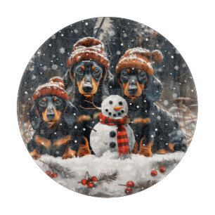 Tabla De Cortar Feliz Navidad Dachshund Perros Snowman