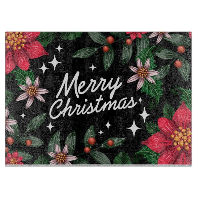 Tabla De Cortar Feliz Navidad Floral (Anverso)