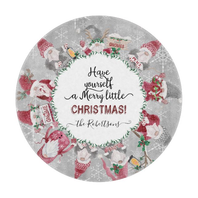 Tabla De Cortar Feliz Navidad Gnome Santas Elf Snowflakes (Anverso)