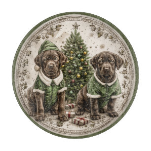 Tabla De Cortar Feliz Navidad Labrador Negro Recuperador Cachorro