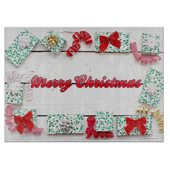 Tabla De Cortar Feliz Navidad País Regalos Cuadros (Anverso)