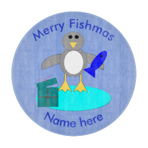 Tabla De Cortar Feliz Navidad Pescado Pingüino Cubierta