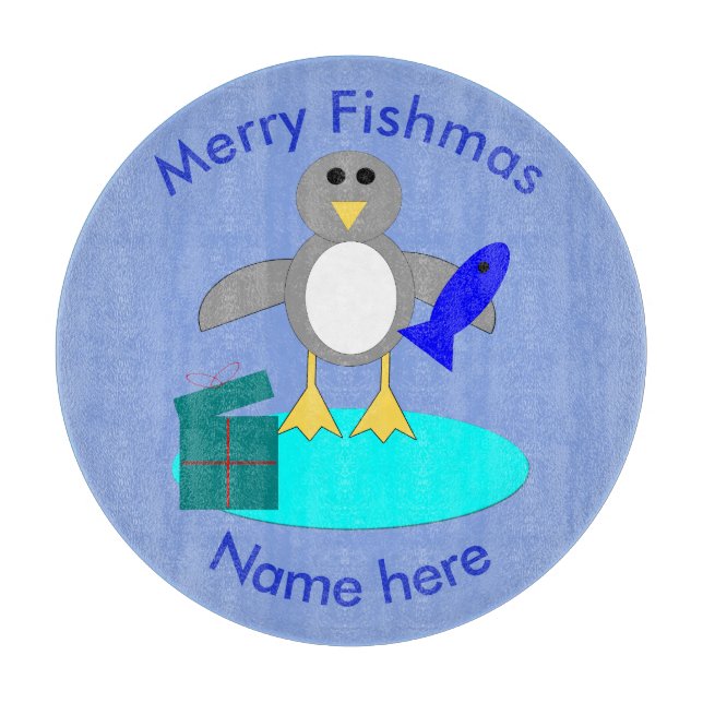 Tabla De Cortar Feliz Navidad Pescado Pingüino Cubierta (Anverso)
