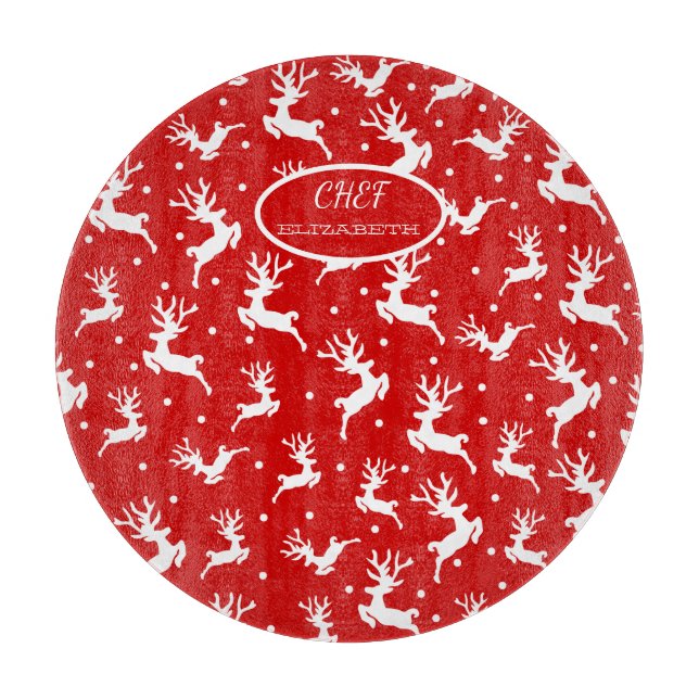 Tabla De Cortar Feliz Navidad Renos Rojo Fiesta (Anverso)