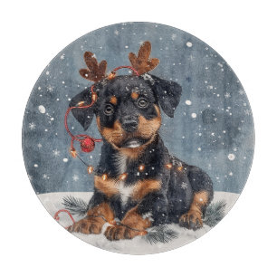 Tabla De Cortar Feliz Navidad Rottweiler Perro Reno