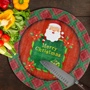 Tabla De Cortar Feliz Navidad Santa Tartan Plaid
