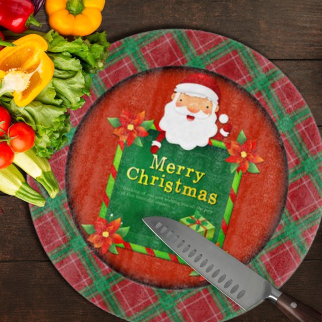 Tabla De Cortar Feliz Navidad Santa Tartan Plaid (Merry Christmas Santa Tartan Plaid Cutting Board by Looly Elzayat
)