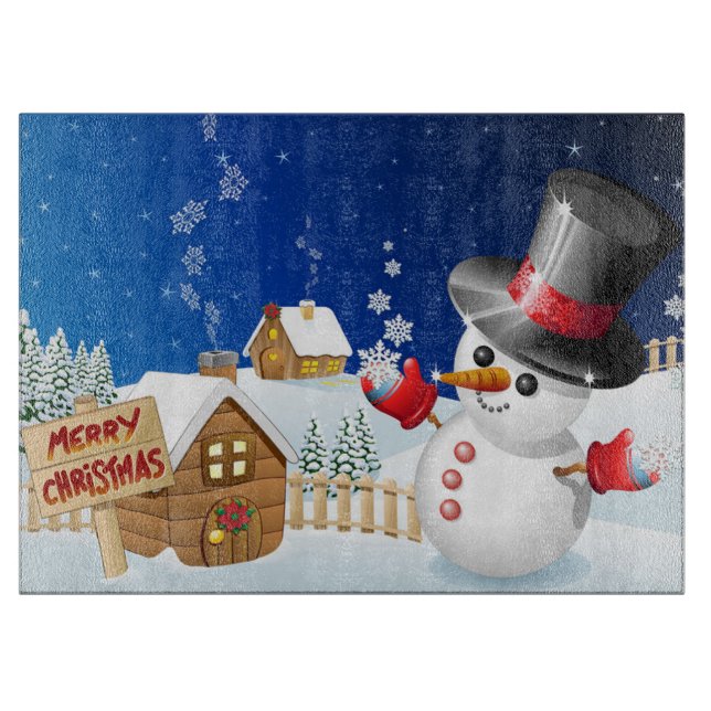 Tabla De Cortar Feliz Navidad Snowman (Anverso)