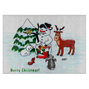 Tabla De Cortar ¡Feliz Navidad! Snowman con sus amigos