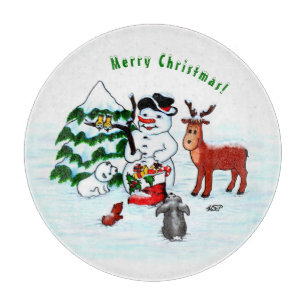 Tabla De Cortar ¡Feliz Navidad! Snowman con sus amigos