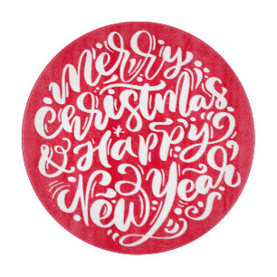 Tabla De Cortar Feliz Navidad y Feliz Año Nuevo Vidrio Decorativo