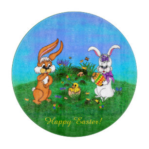 Tabla De Cortar ¡Feliz Pascua! Conejo con conejo y pollo