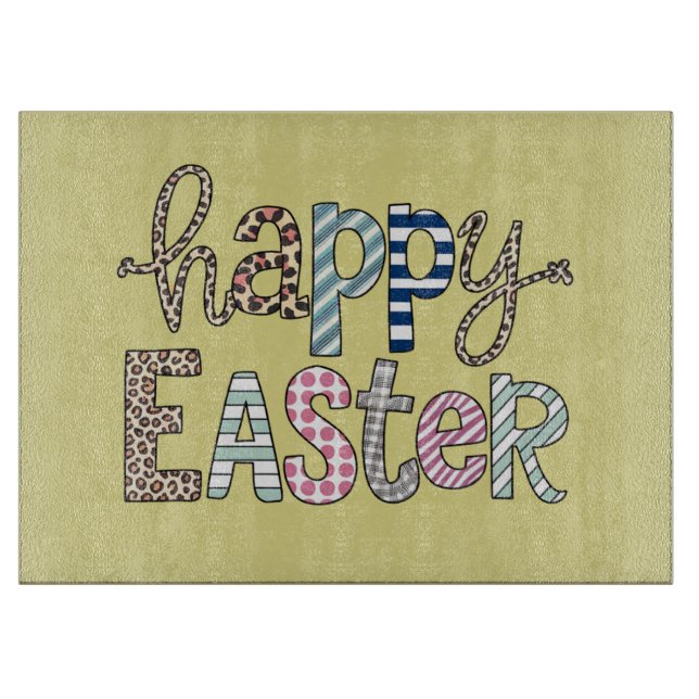 Tabla De Cortar Feliz Pascua Conejo Floral Lindo Primavera Leopard (Anverso)