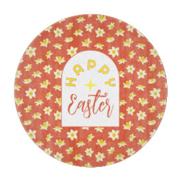 Tabla De Cortar Feliz Pascua. Narcisos Amarillos Primavera Moderna