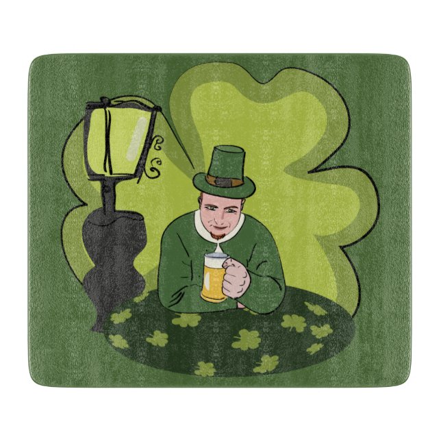 TABLA DE CORTAR "FELIZ SAN. DÍA DE PATRICK" LEPRECHAUN (Anverso)