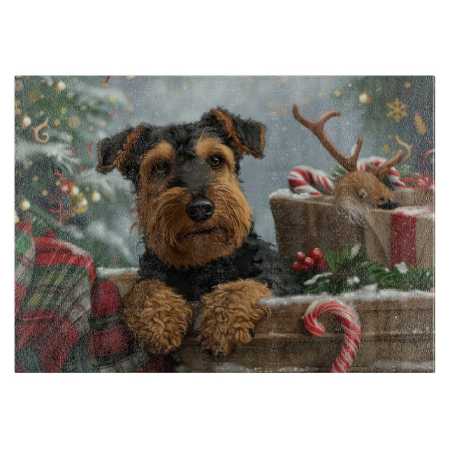 Tabla De Cortar Festival Navideño del Perro Airedale (Anverso)