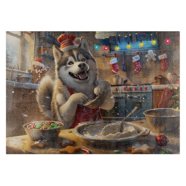 Tabla De Cortar Festividad en Alaska Malamute: Navidades festivos (Anverso)