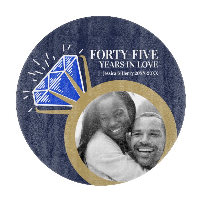 Tabla De Cortar fiesta de aniversario de bodas número 45 zafiro (Anverso)