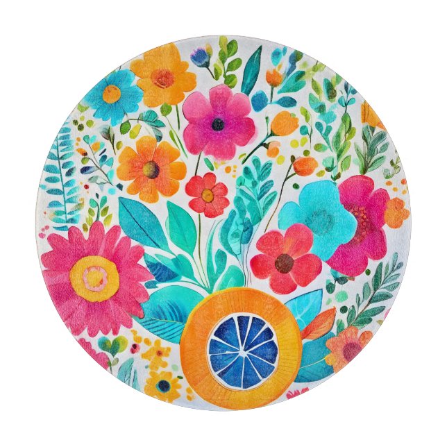 Tabla De Cortar Fiesta Floral Vibrante (Anverso)