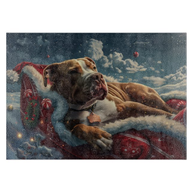 Tabla De Cortar Fiesta Navideña de Perro Pitbull (Anverso)