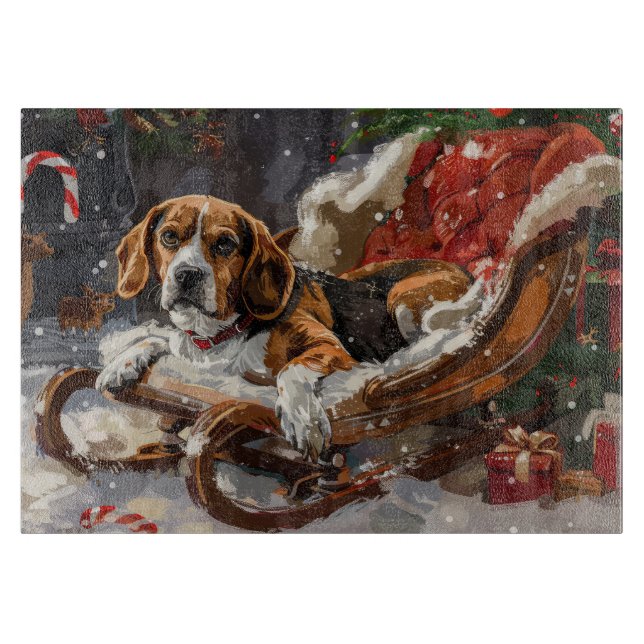 Tabla De Cortar Fiesta Navideña del Perro Beagle (Anverso)