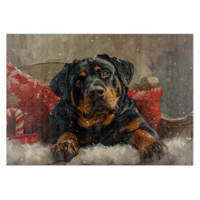 Tabla De Cortar Fiesta Navideña del Perro Rottweiler (Anverso)