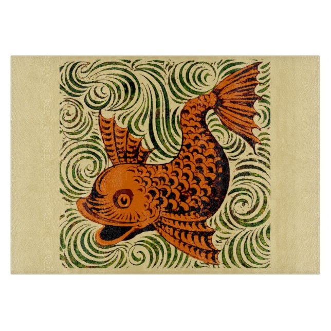 Tabla De Cortar Fish Antiguo Tile Antiguo arte (Anverso)