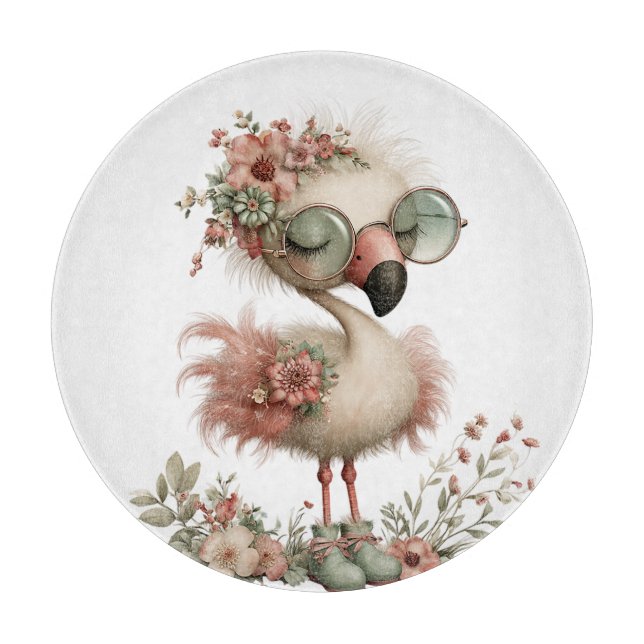 TABLA DE CORTAR FLAMENCO DE VERANO ADORABLE CON FLORES (Anverso)