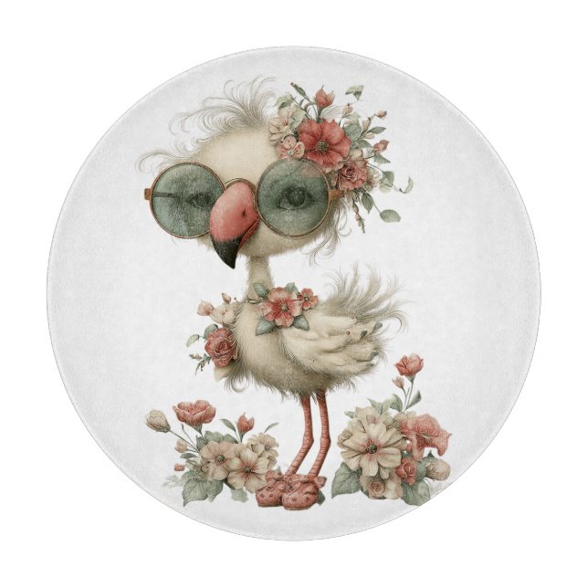 TABLA DE CORTAR FLAMENCO DE VERANO ADORABLE CON FLORES (Anverso)