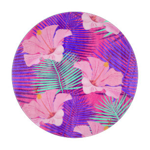 Tabla De Cortar Flamencos exóticos: Vintage rosa tropical.