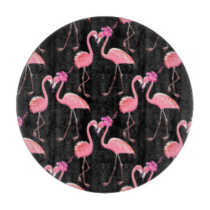 Tabla De Cortar Flamencos rosados: Vintage de fondo negro