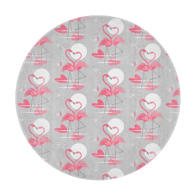 Tabla De Cortar Flamingo Love Tiled round (Anverso)
