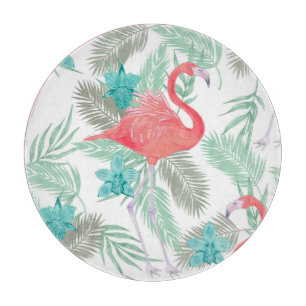 Tabla De Cortar Flamingo, orquídea: patrón vintage romántico.