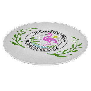 Tabla De Cortar Flamingo rosa en agua Familia Fecha Estd #1CW