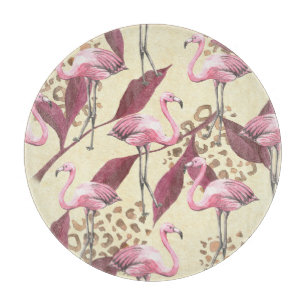 Tabla De Cortar Flamingo rosa tropical, patrón leopardo.