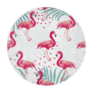 Tabla De Cortar Flamingo y hojas tropicales, patrón de verano.