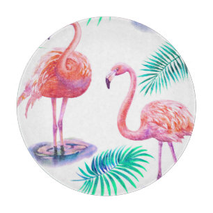 Tabla De Cortar Flamingos Tropicales: Orquídeas Acuarela Sin Marea