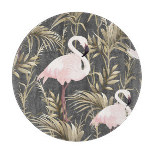 Tabla De Cortar Flamingos y Oro: Elegancia tropical rosa.