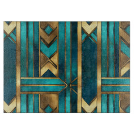 Tabla De Cortar Flechas geométricas Art Deco, oro y turquesa