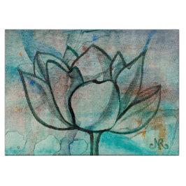 Tabla De Cortar Flor azul azul verde azulado Elegante Artsy Lotus