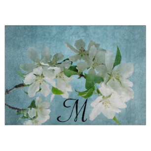 Tabla De Cortar Flor blanca en la placa de corte de vidrio de Mono