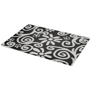 Tabla De Cortar Flor blanca y flor negras