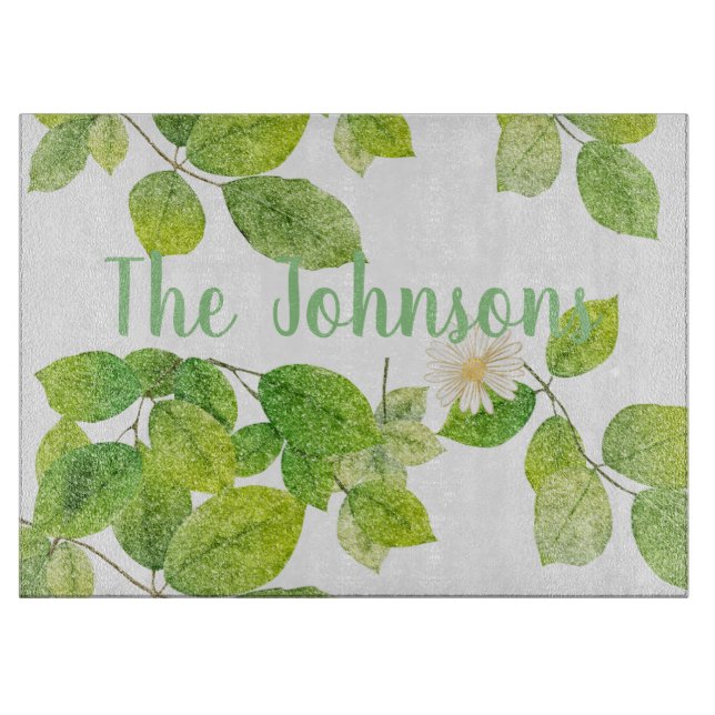 Tabla De Cortar Flor blanca y jardín de hojas verdes (Anverso)